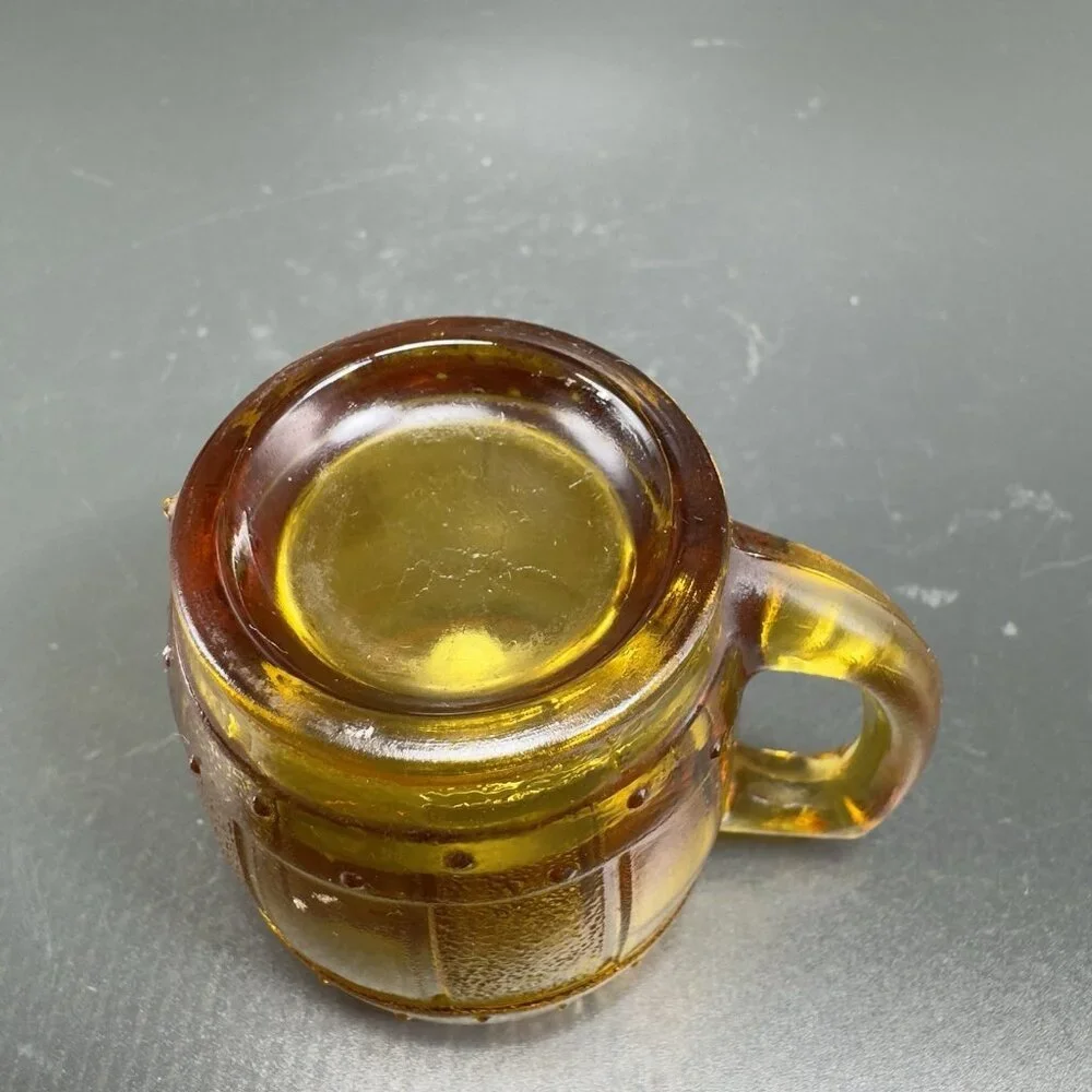 Vintage Barrel Cup‎ Shot Glass Toothpick Holder Amber Gold Miniature Decorative